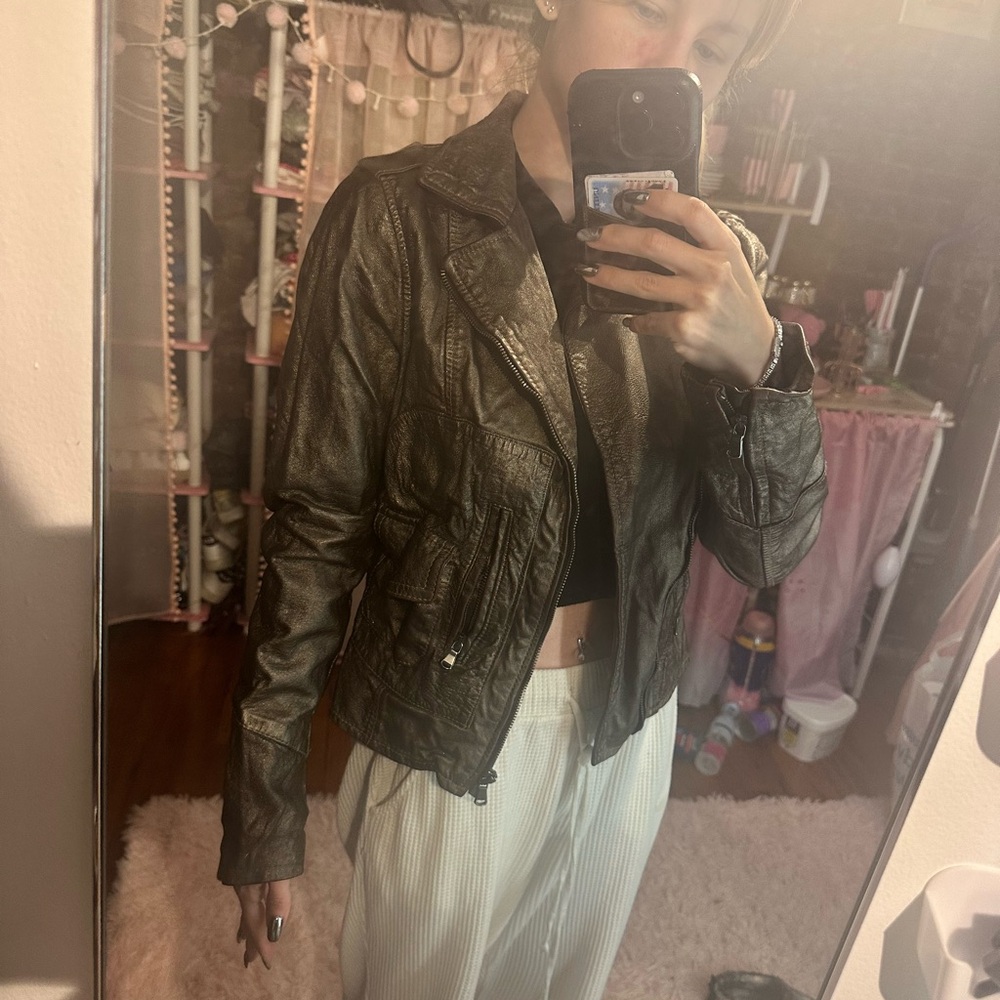 💕 gold motorcycle jacket